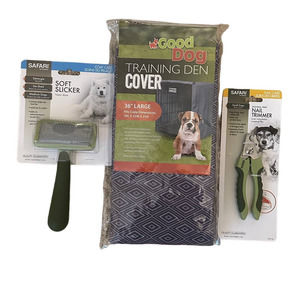 NWT Dog Puppy Grooming & Training Set Cage Cover, Soft Slicker, Nail Trimmer